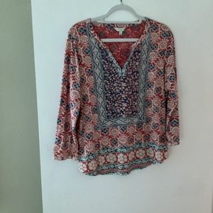 Lucky Brand XL 3/4 sleeve split neck top